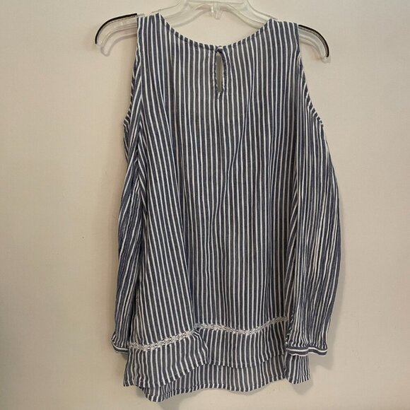 Vintage America Blues Cold Shoulder Crochet Lace Blouse Top Blue Stripes Size M - Picture 5 of 5